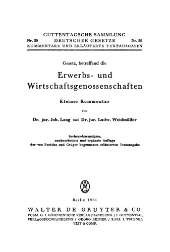 Gesetz, betreffend die Erwerbs- und Wirtschaftsgenossenschaften: Kleiner Kommentar