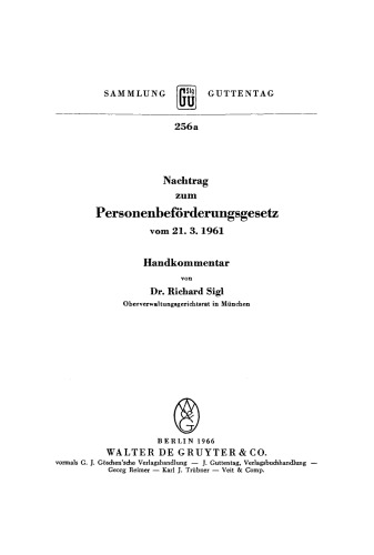 Personenbeförderungsgesetz vom 21.3.1961. Handkommentar: Nachtrag