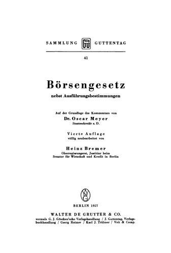 Börsengesetz nebst Ausführungsbestimmungen