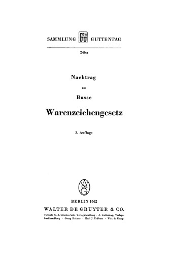Warenzeichengesetz: Nachtrag