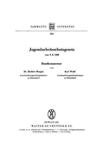 Jugendarbeitsschutzgesetz vom 9.8.1960: Handkommentar