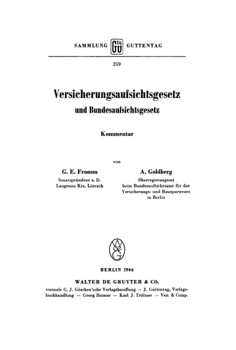 Versicherungsaufsichtsgesetz und Bundesaufsichtsgesetz: Kommentar
