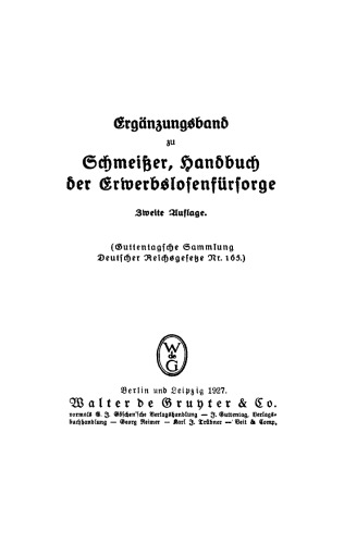 Ergänzungsband zu Schmeisser Handbuch der Erwerbslosenfürsorge