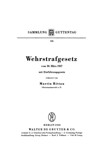 Wehrstrafgesetz vom 30. März 1957: Mit Einführungsgesetz