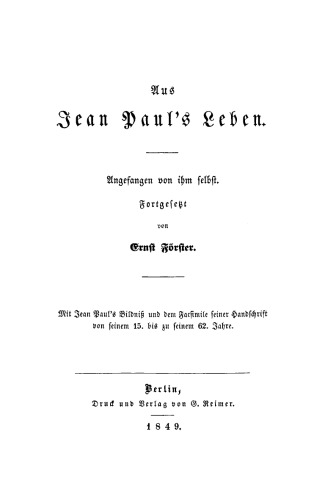 Jean Paul’s ausgewählte Werke: Band 16 Aus Jean Paul's Leben