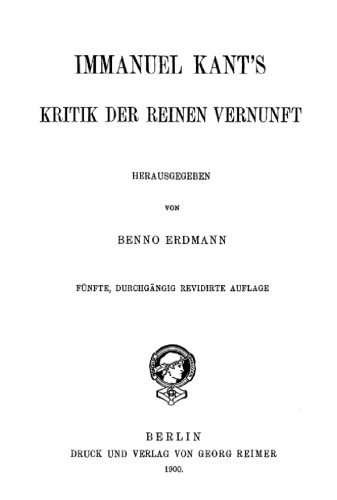 Kritik der reinen Vernunft: [Hauptband]