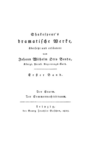 Shakespear’s dramatische Werke: Band 1 Der Sturm. Der Sommernachtstraum