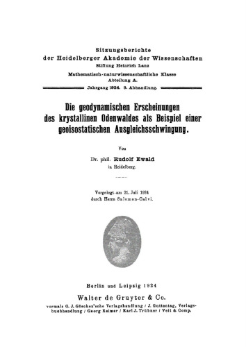 Die geodynamischen Erscheinungen des krystallinen Odenwaldes als Beispiel einer geoisostatischen Ausgleichsschwingung