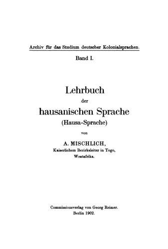 Lehrbuch der hausanischen Sprache (Hausa-Sprache)