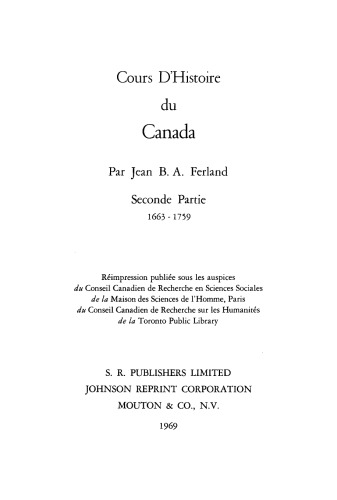 Cours d’histoire du Canada: Band 2 1663–1759