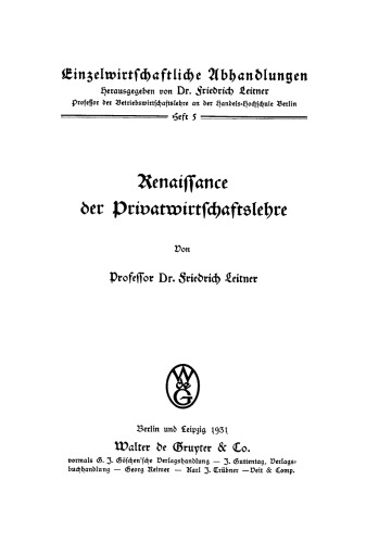 Renaissance der Privatwirtschaftslehre