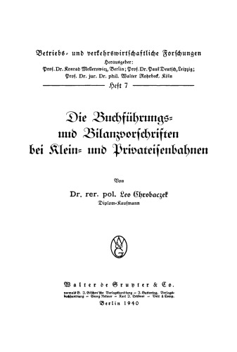 Die Buchführungs- und Bilanzvorschriften bei Klein- und Privateisenbahnen