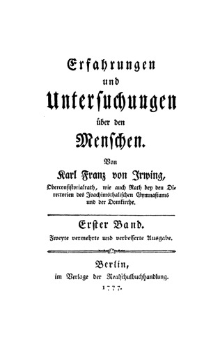 Erfahrungen und Untersuchungen über den Menschen. Erster Band