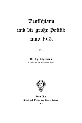 Deutschland und die große Politik anno ...: Band 13 1913