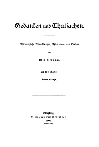 Gedanken und Thatsachen: Band 1