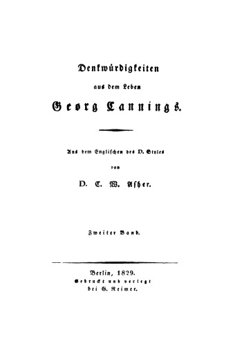 Denkwürdigkeiten aus dem Leben Georg Cannings: Band 2