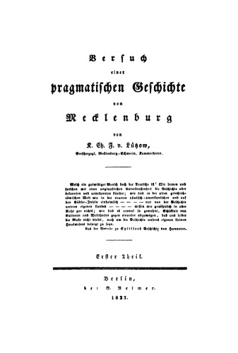 Versuch einer pragmatischen Geschichte von Mecklenburg: Erster Theil