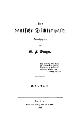 Der deutsche Dichterwald: Teil 1