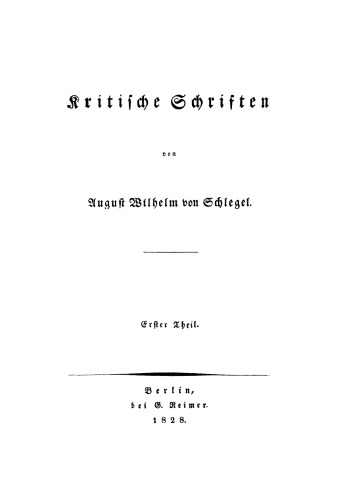 Kritische Schriften: Teil 1