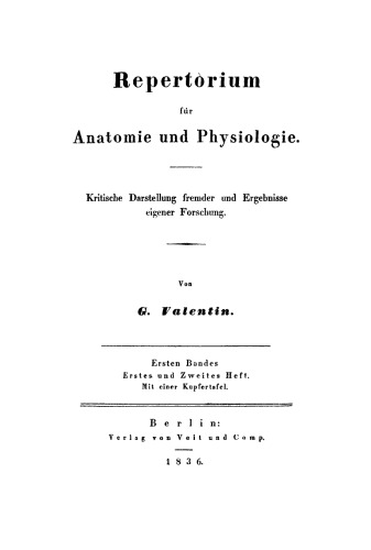 Repertorium für Anatomie und Physiologie: Band 1(Heft 1/2)