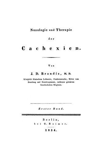 Nosologie und Therapie der Cachexien: Band 1