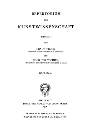 Repertorium für Kunstwissenschaft: Band 31