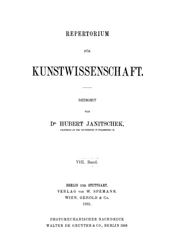 Repertorium für Kunstwissenschaft: Band 8