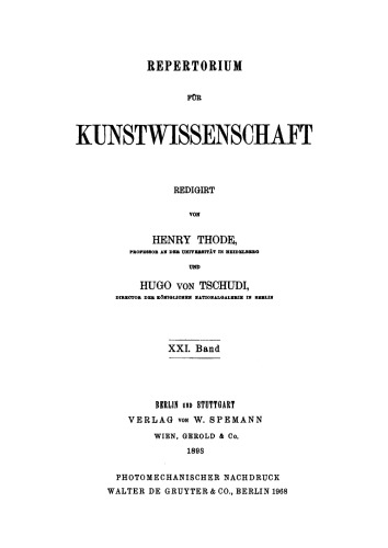 Repertorium für Kunstwissenschaft: Band 21