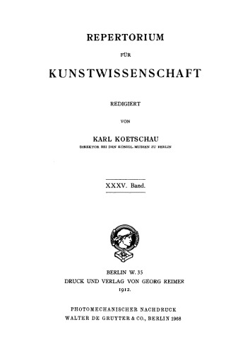 Repertorium für Kunstwissenschaft: Band 35