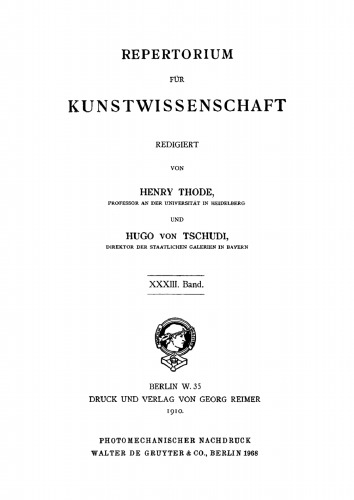Repertorium für Kunstwissenschaft: Band 33
