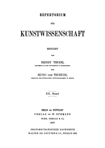 Repertorium für Kunstwissenschaft: Band 20