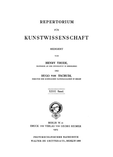 Repertorium für Kunstwissenschaft: Band 26