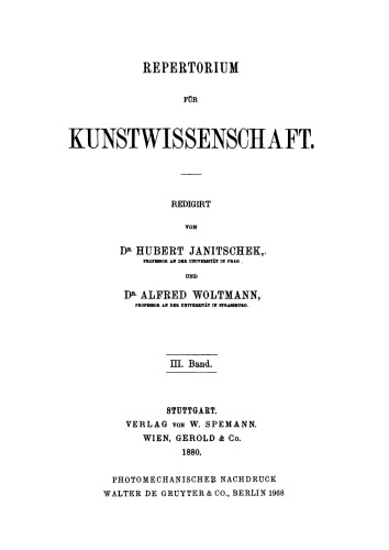 Repertorium für Kunstwissenschaft: Band 3