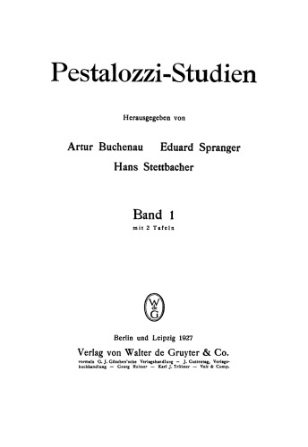 Pestalozzi-Studien, Band 1