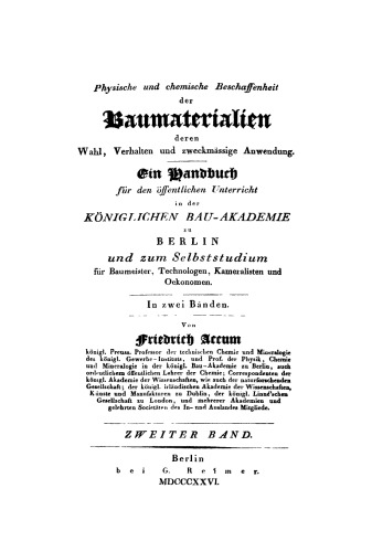 Physische und chemische Beschaffenheit der Baumaterialien: Band 2