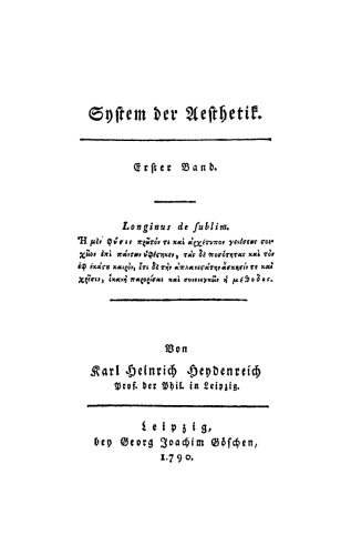 System der Aesthetik, Band 1