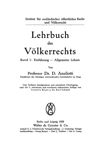 Lehrbuch des Völkerrechts: Band 1 Einführung - Allgemeine Lehren