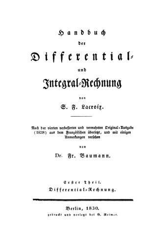 Handbuch der Differential- und Integral-Rechnung: Teil 1 Differential-Rechnung