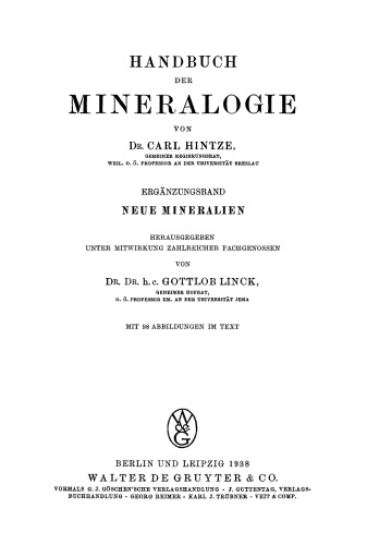 Handbuch der Mineralogie: Erg.-Band.[1] Neue Mineralien