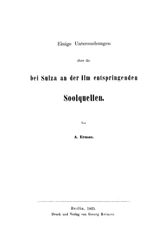 Einige Untersuchungen über die bei Sulza an der Ilm entspringenden Soolquellen