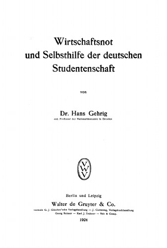 Wirtschaftsnot und Selbsthilfe der deutschen Studentenschaft