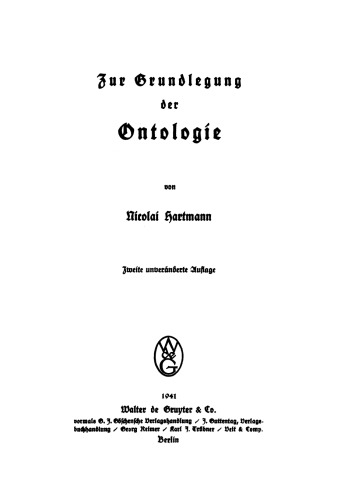 Zur Grundlegung der Ontologie