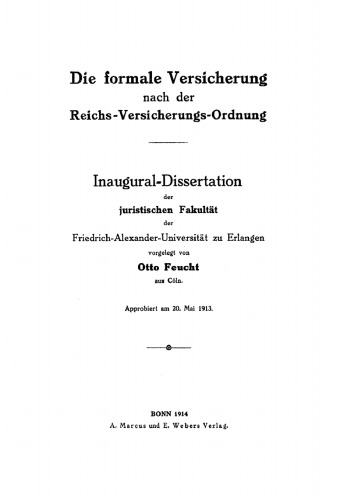 Die formale Versicherung nach der Reichs-Versicherungs-Ordnung