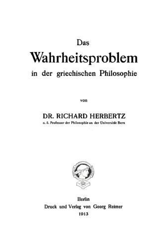 Das Wahrheitsproblem in der griechischen Philosophie