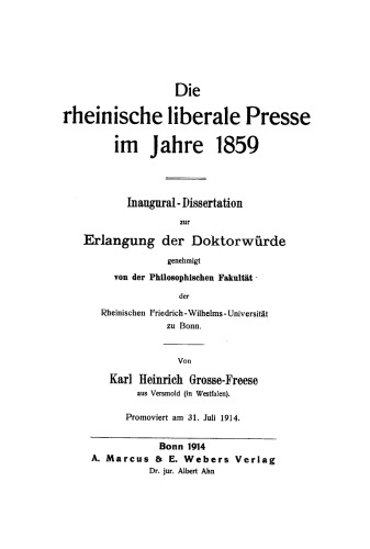 Die rheinische liberale Presse im Jahre 1859