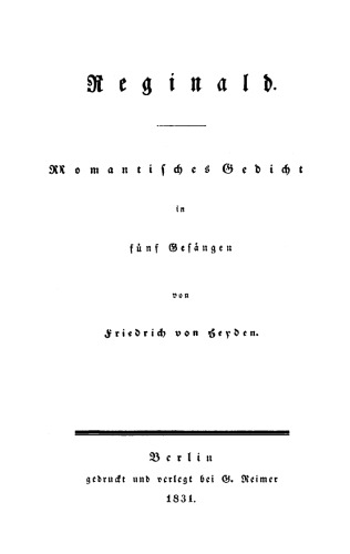 Reginald: Romantisches Gedicht in 5 Gesängen