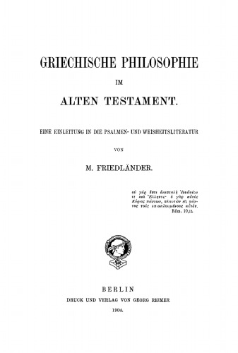 Griechische Philosophie im Alten Testament: Eine Einleitung in die Psalmen- und Weisheitsliteratur
