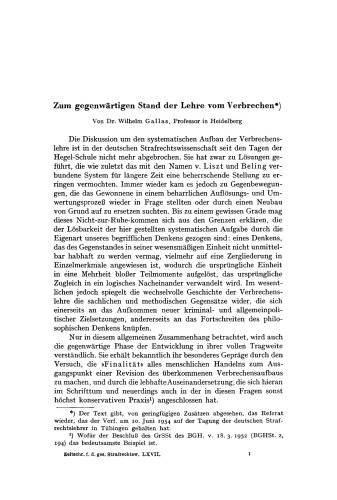 Zum gegenwärtigen Stand der Lehre vom Verbrechen