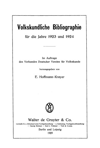 Volkskundliche Bibliographie: 1923/1924