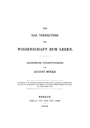 Über das Verhältnis der Wissenschaft zum Leben